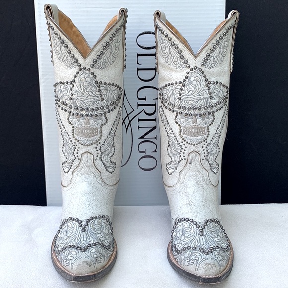 SOLD OLD GRINGO L&L Skull Studded Sombrero Pistol White Cowgirl Western Boots 8 - Picture 6 of 11